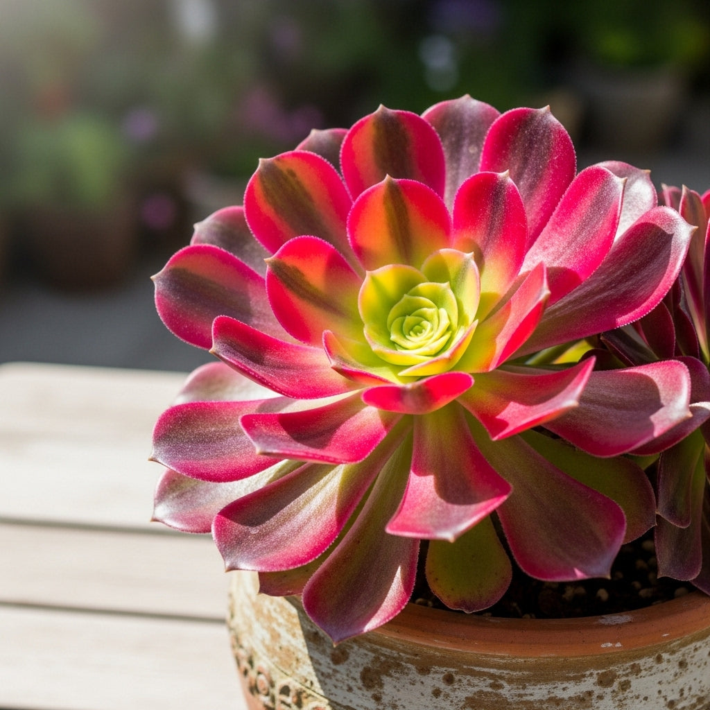 Aeonium Floresense Succulent: Vivid Red & Green Potted Plant by ACME INTERNATIONAL INC.