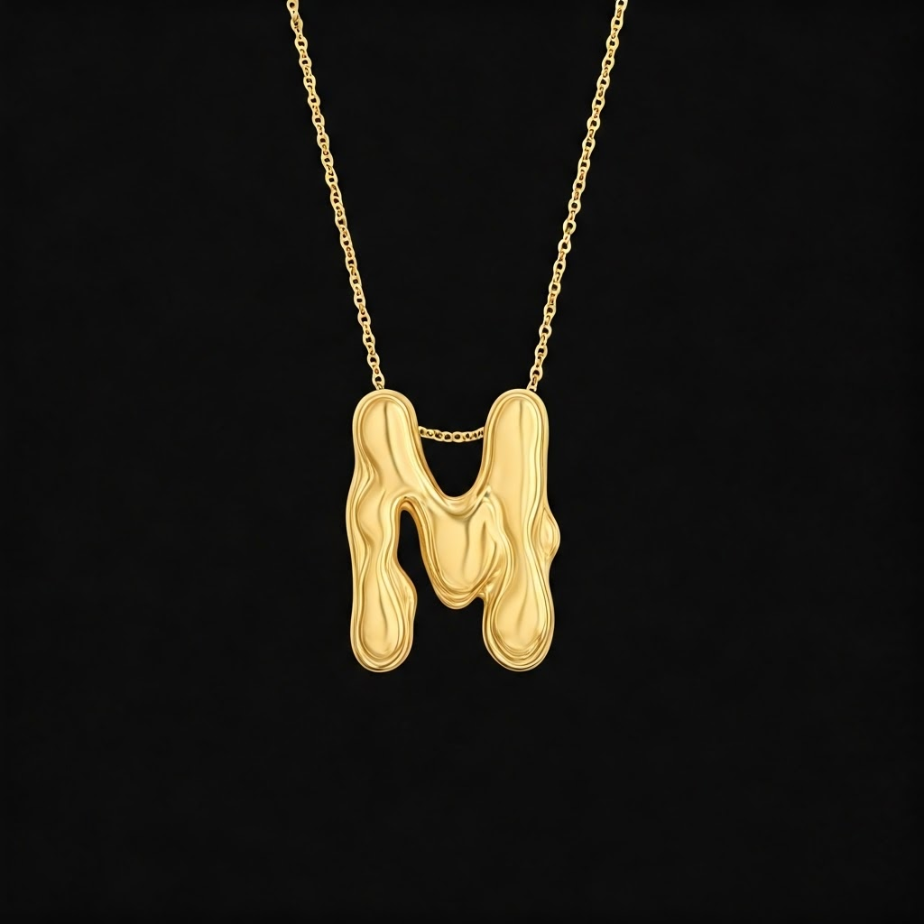 Gold Vermeil M Necklace - Molten Letter Pendant - Personalized Jewelry, Initial Necklace Gift for Her