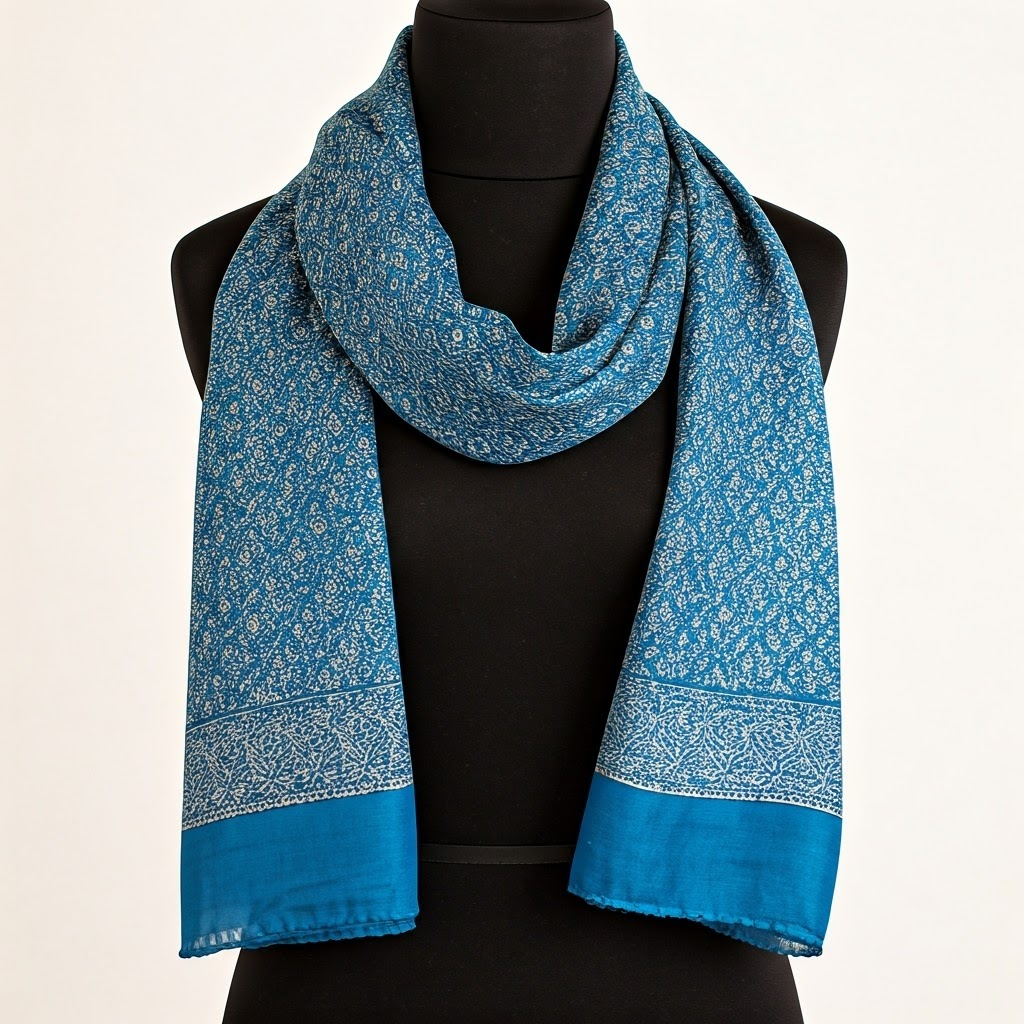 Blue Silk Scarf with Pattern - ACME Luxurious Women's Fashion. Elegant Handcrafted Scarf. Shop Now!