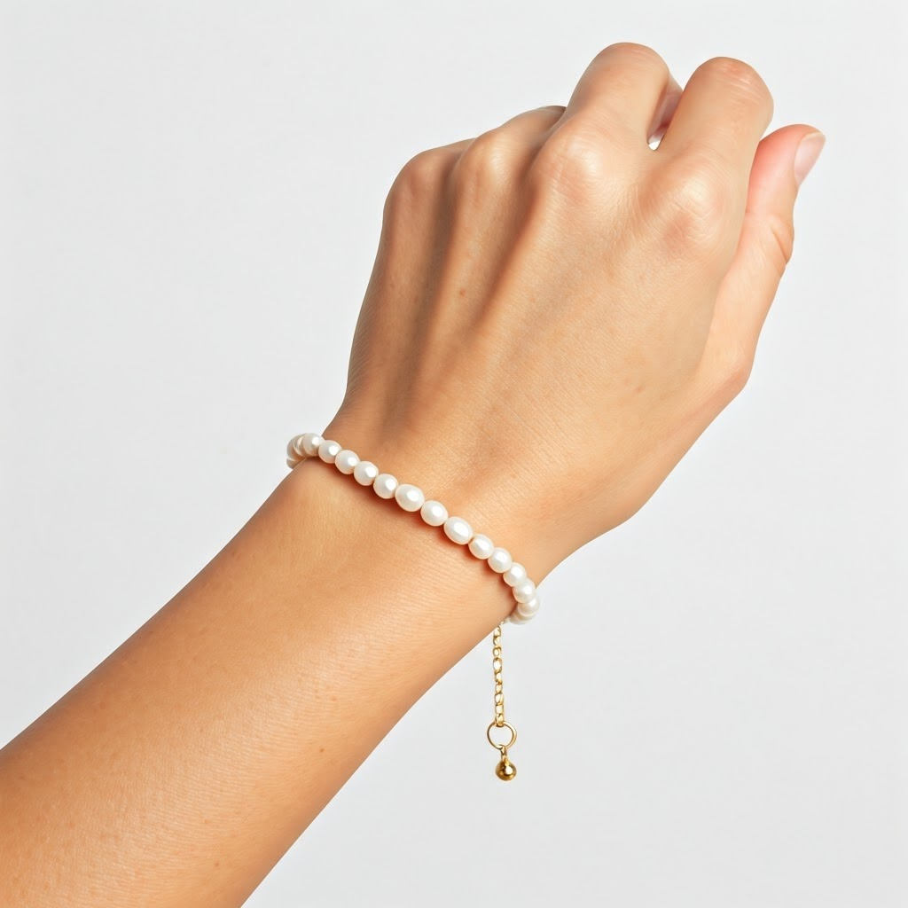 Pearl Bracelet with Gold Chain: Delicate Freshwater Pearls on Wrist - Women's Jewelry