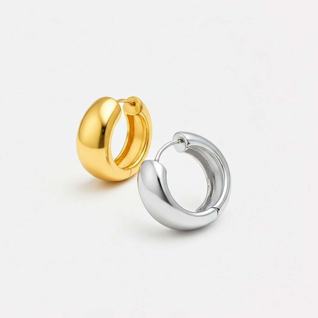 Gold Silver Chunky Hoop Earrings | Acme Jewelry | Two-Tone Huggie Hoops | Minimalist Jewelry