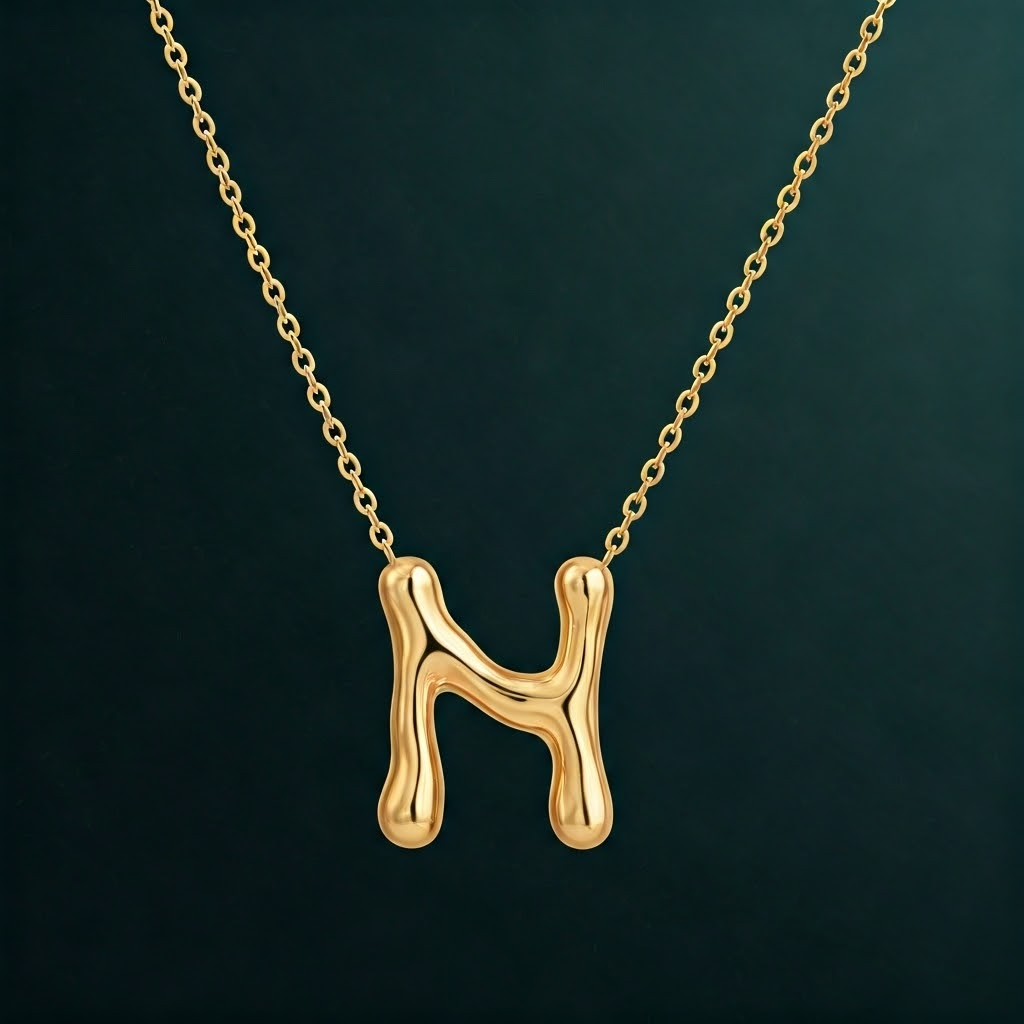 Gold N Initial Necklace - Bubble Letter Pendant in 18k Vermeil - Personalized Jewelry Gift by Acme