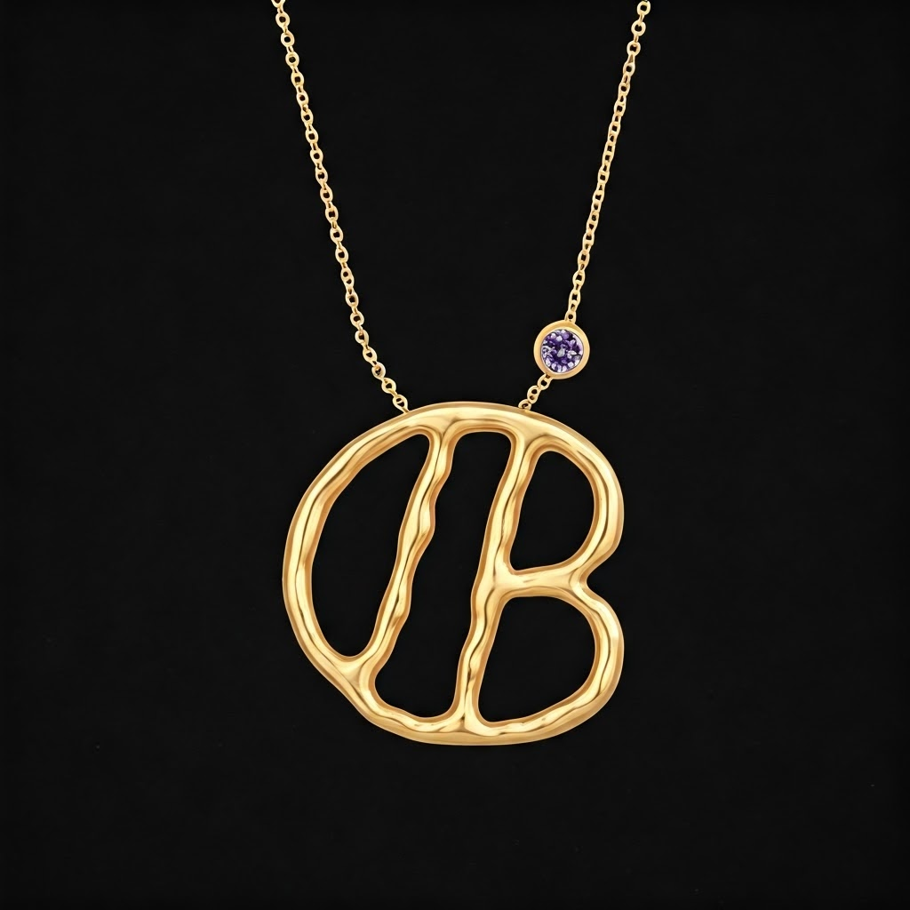 ACME Gold Initial B Necklace with Purple Gemstone Pendant - Personalized Jewelry Gift