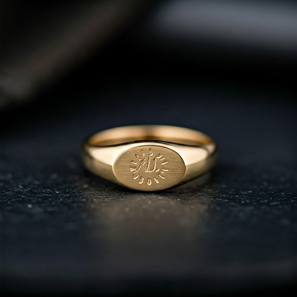 Gold Signet Ring with Engraved Initials | Personalized Jewelry | Custom Design