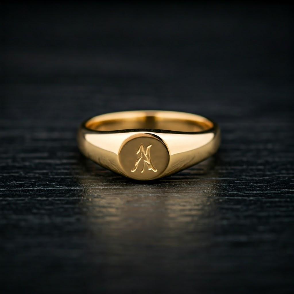 Gold Signet Ring with Initial A. Personalized Jewelry for Men & Women. Custom Engraved Ring.
