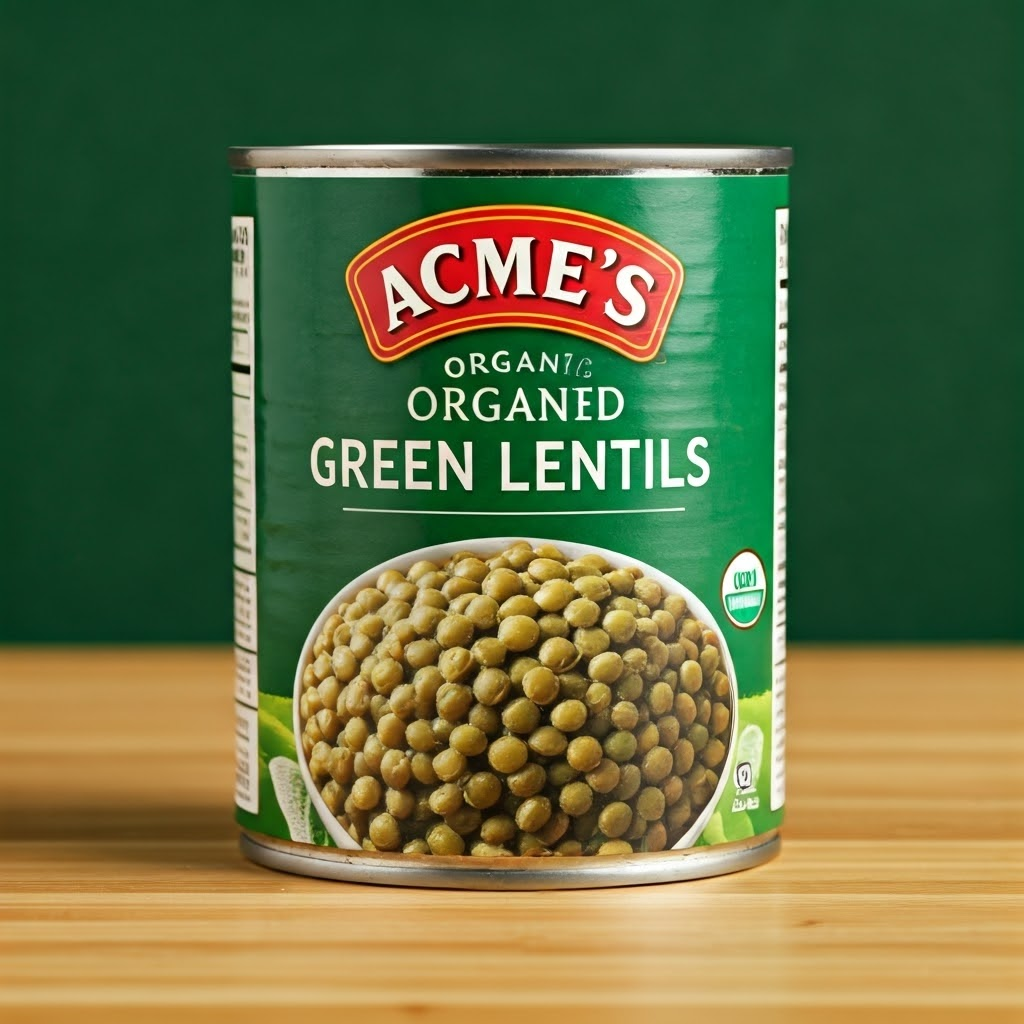 ACME'S Organic Green Lentils 540ML. Canned Lentils, High Protein, Vegan, Ready to Eat