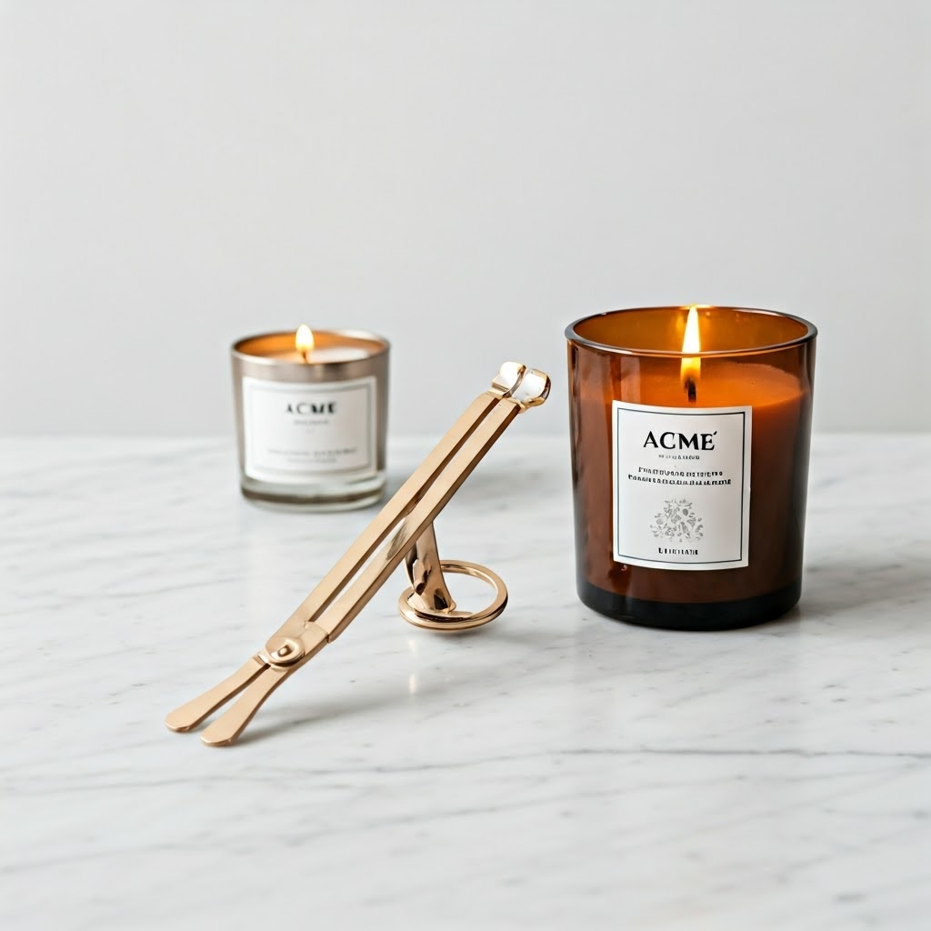 ACME Candle Wick Trimmer with Candles - Brass Candle Trimmer Tool - Candle Care Accessories